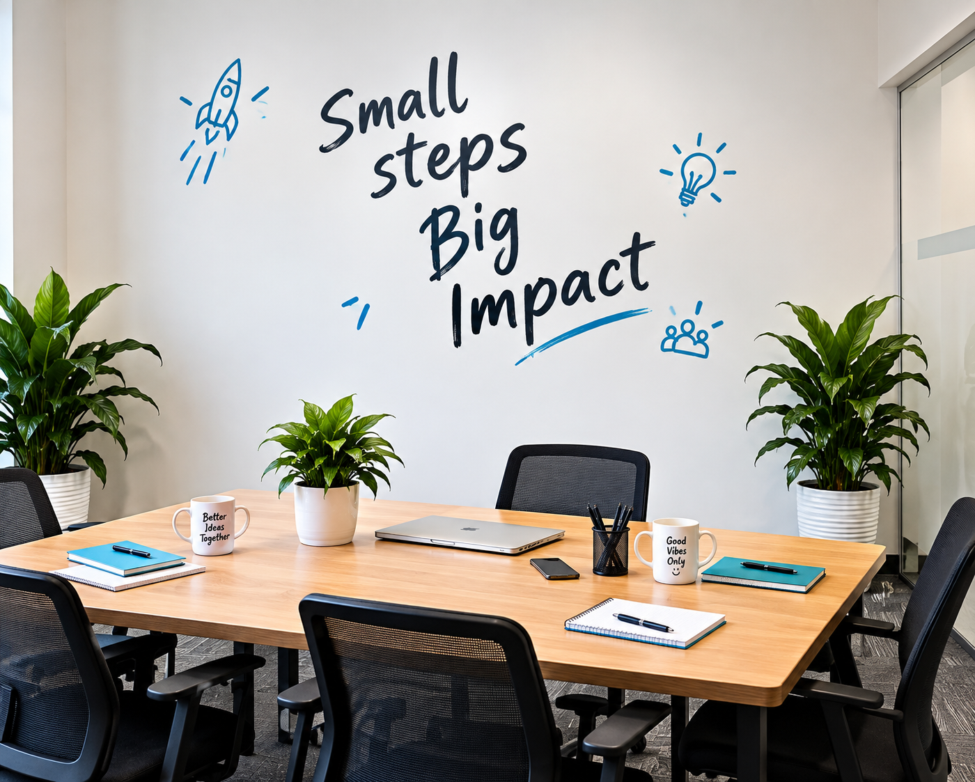 Meeting room with whiteboard notes